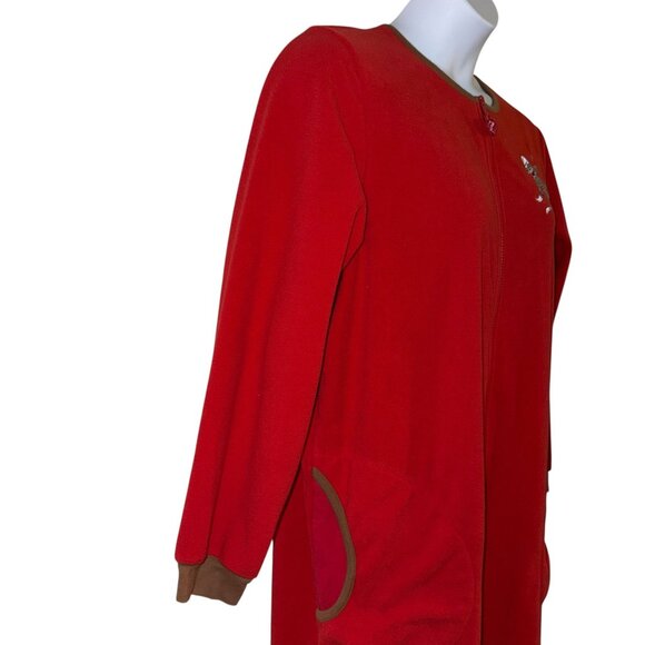 Nick & Nora Red Sock Monkey Pajamas Womens XL Footie Unionsuit PJs Costume Solid - Picture 3 of 10